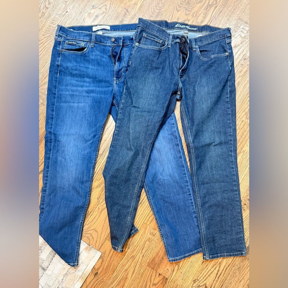 Two pairs men’s jeans size 34X 30 Eddie Bauer one Calvin Klein